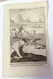 GREENLAND SPITSBERG IESSO PEOPLE 1733 ANTIQUE ENGRAVED VIEW 18TH CENTURY - Picture 1 of 2