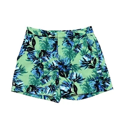 Pantalones Cortos Para Mujer Banana Republic 4 Estampado Floral Verde Azul Elástico Chino Foto 1 de 4