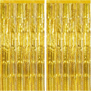2 Pack Gold Backdrop Birthday Decorations Foil Curtain Backdrop Gold Streamers D - Picture 1 of 7