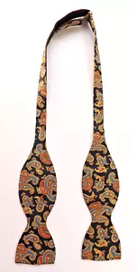 Vintage TIE RACK SILK Bow Tie Self Tie Dark Blue With Gold Paisley Adjustable - Picture 1 of 8
