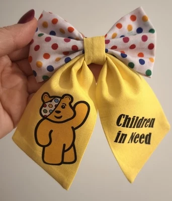 ZANDAS DREAM BOUTIQUE Yellow and white with multicoloured dots hair bow for Children In Nedd