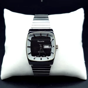 Accurist Automatic Tank Watch Mens Day Date Working VG Condition Rare Vintage - Picture 1 of 24
