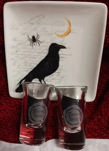 2 Jose Cuervo 1800 Schnapsgläser & Sherri Baldwin 5" Krähe/Rabe Steinzeug Tablett - Bild 1 von 5