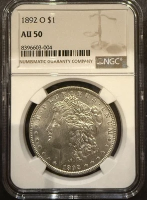 Dólar de plata Morgan 1892-O AU50 NGC (11739) Foto 1 de 3