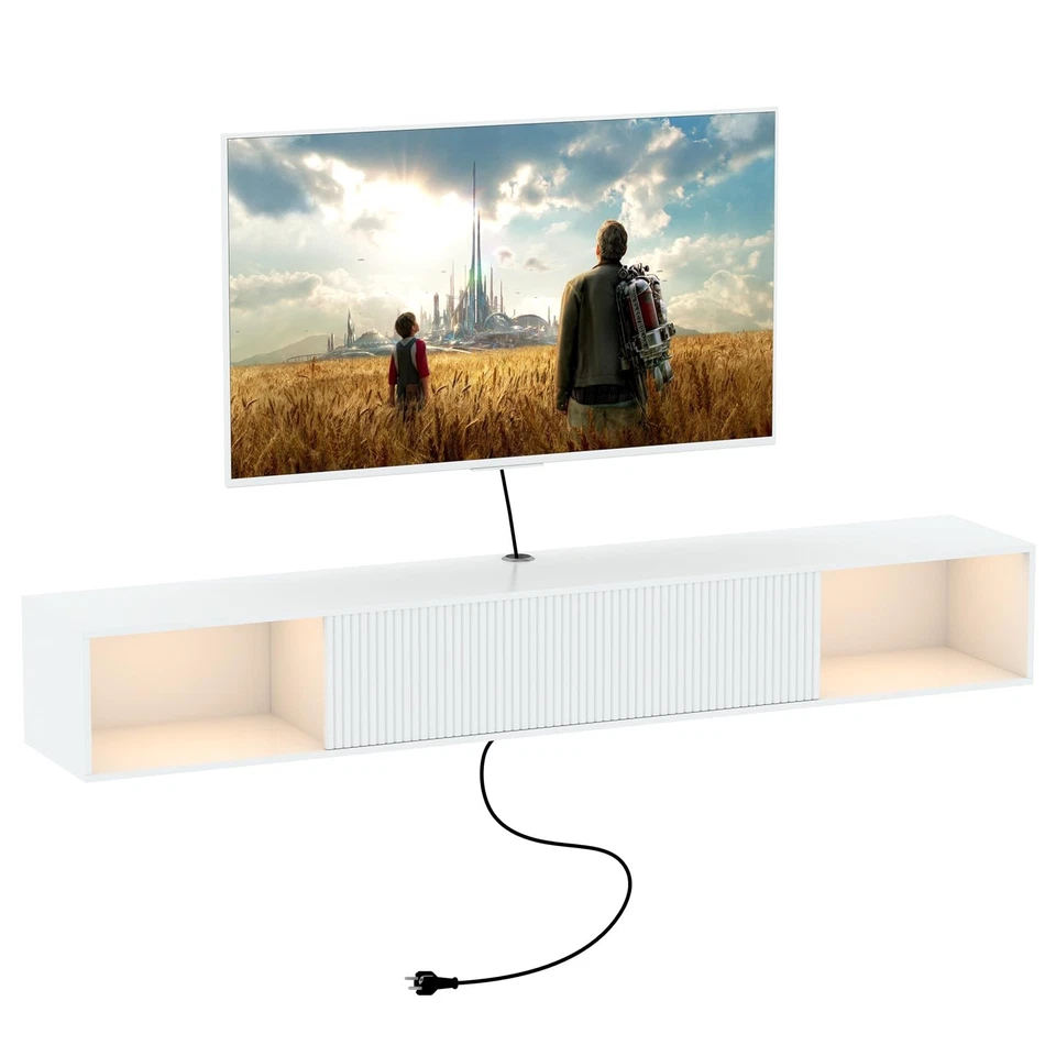 Soporte de TV Flotante 55" W con Luces LED Montado en la Pared Centro de Entretenimiento con... Foto 1 de 4