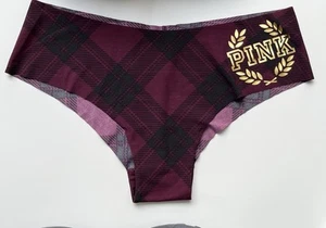 Victoria’s Secret PINK Cheekster lila schwarz kariertes Höschen M Goldfolie Logo NEU - Bild 1 von 3