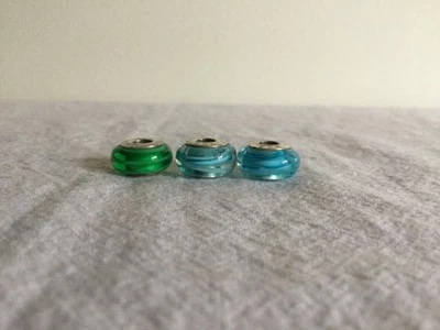 Chamilia Glass Swirl Beads Lot of 3 (2 Blue 1 Green ) 925 Core - Image 1 of 4