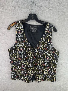 Nicole Miller Weste Damen Medium schwarz Balkenmuster Seide Vintage Neuheit Martini - Bild 1 von 10