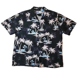 Camisa Negra Aloha Tropical Hawaiana Estampado Palmeras RJC Ltd De Colección Talla XL - Imagen 1 de 7