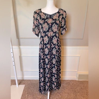 Винтажный 90-х Бродвей звезда платье вискоза цветочный макси средний темно-розовый midi друзей - Изображение 1 из 4