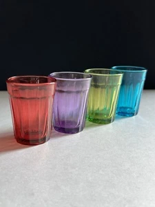 Vintage Set Of 4 Colorful Ribbed Panel Shot Glasses Green Purple Red Blue - Picture 1 of 12