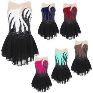 Kids Girls Activewear Color Block Leotards Figure Skating Dance Dress Training - Picture 1 of 66