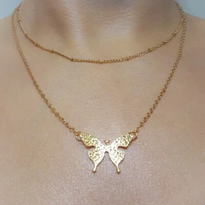 Dainty Layered Chain Butterfly Pendant Necklace - Picture 1 of 6