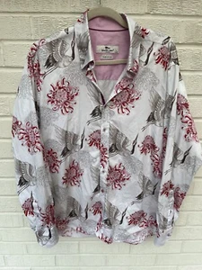 Claudio Lugli Shirt Mens Xtra Large White Print Floral Birds Print 43-44 Slim - Picture 1 of 5