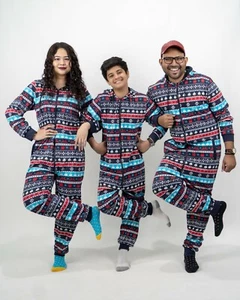 Family Christmas 1Onesie Adults Kids Hooded Fleece Festive Xmas All In One - Picture 1 of 29