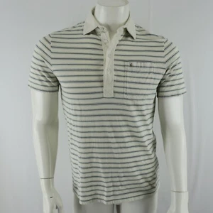 Criquet Organic Cotton Polo Shirt Mens Small Blue/White Striped - Picture 1 of 8