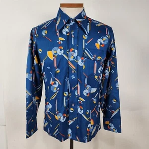 Camisa discoteca Quintessa JC Penney azul vintage años 70 cuello daga para hombre talla M - Imagen 1 de 8