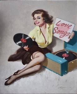 DONALD RUST-Illustrator-Original Signed Oil-PIN-UP GLAMOUR GIRL-Stereo & Records - Picture 1 of 11