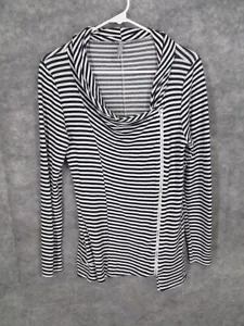 Vanity Women's Jacket Medium Lightweight Striped Asymmetrical Full Zipper Black - Picture 1 of 12