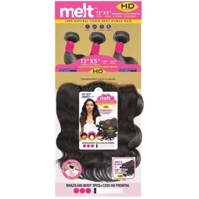 Janet Melt 100% Natural Virgin Human Hair Brazilian Body 3pcs + 13x5 HD Frontal - Image 1 of 4