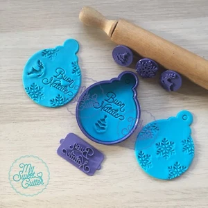 Natale Timbri Buon natale Palla Albero Embossing Formine Biscotti Cookie Cutter - Picture 1 of 1