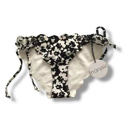 Marysia Swim Mott Scalloped Tie Side Bikini Bottom Black White Floral NWT XS - Image 1 of 4