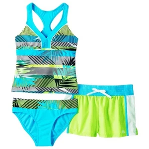 ZeroXposur Azure Green 3-Piece Tankini Shorts Set Swimsuit Girls 7 #K38304 - Picture 1 of 1