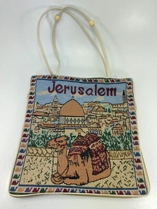 Vintage Embroidered Camel Jerusalem Tote Purse Handbag Bag Satchel 13.5" x 13.5" - Picture 1 of 9