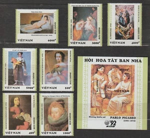 1992 Vietnam Stamps & Souvenir Spanish Paintings Scott # 2370-2377 MNH - Picture 1 of 1