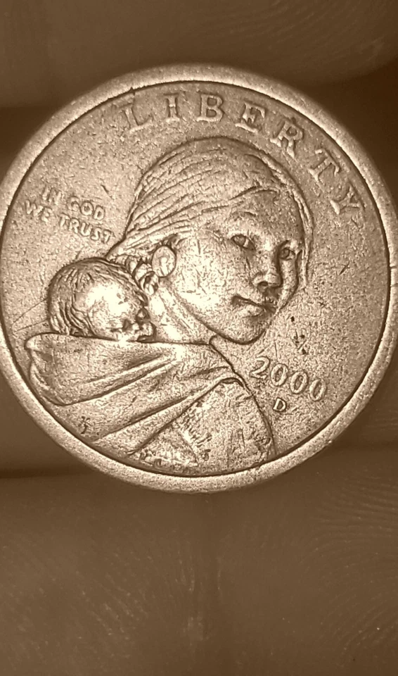 2000 D off metal overstrike double denomination sacagawea error - Image 1 of 4