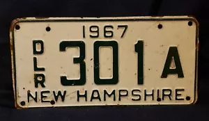 1967 NEW HAMPSHIRE NH DEALER LICENSE PLATE TAG #301 A GREEN ON WHITE - Picture 1 of 2