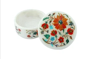 Marble Jewelry Box Semi Precious Stone Inlay Work Decorative Box for Office - Picture 1 of 4