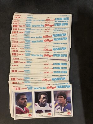 (44) 1982 Tommy Kramer Mel Gray Arte Still Kellogg's Raisin Bran Lote de 3 paneles de tarjetas Foto 1 de 2