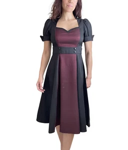 Vintage inspiriert Königin der Herzen zweifarbig schwarz und burgunder Satin Partykleid - Bild 1 von 22