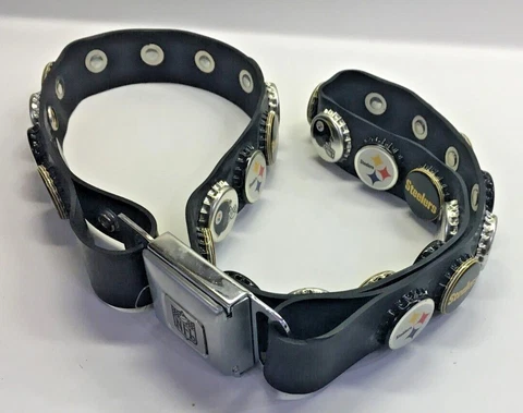 Pittsburgh Steelers NFL Bottle Cap Belt Seatbelt Black Belt 46"  Littlearth Cover