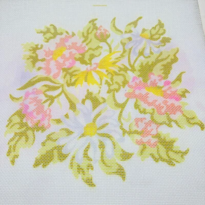 Flowers and Leaves Pink Blue Yellow Green Floral Needlepoint Canvas Vintage 3015 - Image 1 of 4
