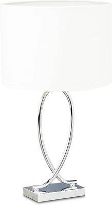 Lampada Da Tavolo Comodino Argento Paralume Tondo Struttura Ferro HLP: 51X28X28  - Immagine 1 di 4