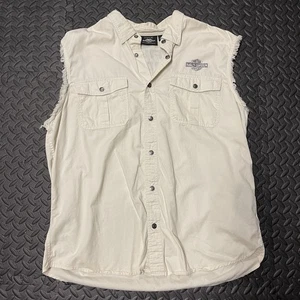 Harley Davidson Sleeveless Cut Off Button Up Motorcycle Flag Shirt Size 2XL - Picture 1 of 7