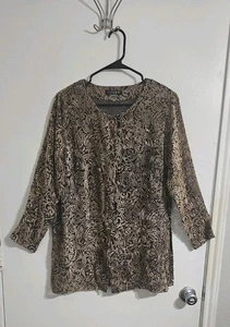 CITRON SANTA MONICA BLACK BROWN VELVET PAISLEY SHEER BUTTON UP MEDIUM  - Picture 1 of 10