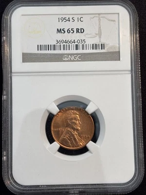 1954 S Wheat Cent NGC MS65RD - Image 1 of 2