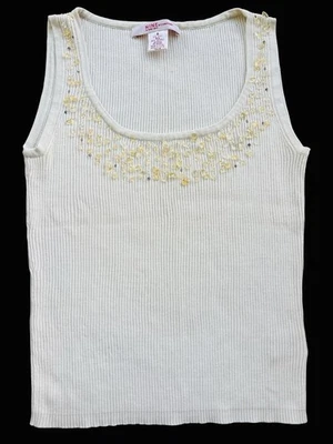 Vintage Nine West Silk Blend Sleeveless Beaded Neckline Ribbed Top Small Classic - Image 1 of 4