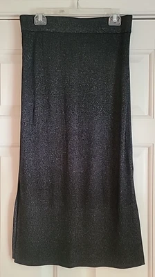 Falda midi Banana Republic negra tejida metálica talla mediana nueva con etiquetas aberturas laterales Foto 1 de 4