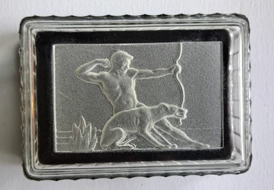 Hickok Art Deco Glass Bakelite Trinket Box Male Nude Archer Hunter Dog READ - Image 1 of 4