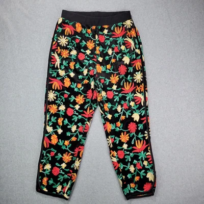 Zara Embroidered Floral Velvet Cropped Trousers Size L Boho Garden - Image 1 of 4