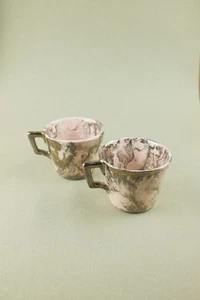 SASCHA BRASTOFF Surf Ballet Pink & Platinum Silver Swirl Cup Set MCM - Picture 1 of 9