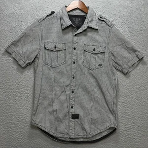 Fox Racing Shirt Mens Medium Blue Grey Plaid Short Sleeve Button-Up Chest Pocket - Picture 1 of 10