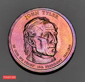 2009-P UNC MONSTER TONED JOHN TYLER DOLLARO PRESIDENZIALE VIOLA TONI BESTIA565 - Foto 1 di 2