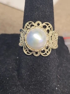 9.5-10.0mm Cultured Freshwater Pearl 18K Yellow Gold Over Sterling Silver Lace R - Picture 1 of 3