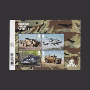 Hoja en miniatura de vehículos del ejército británico 2021 con código de barras (SG MS4574) - Imagen 1 de 1