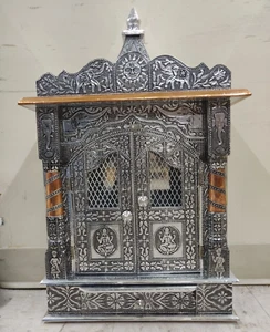 Kleiner oxidierter Tempel für zu Hause Indien traditioneller Pooja Mandir handgefertigt Puja Ghar - Bild 1 von 7